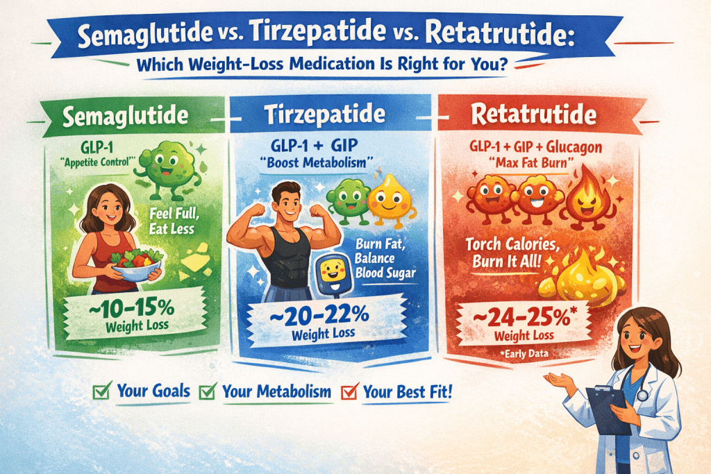 Semaglutide Tirzepatide Retatrutide research peptides GLP-1 comparison